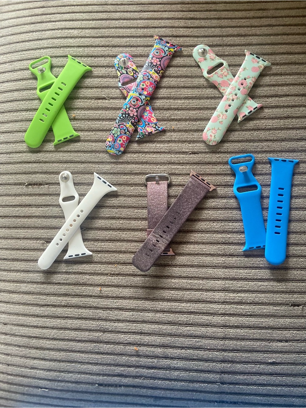 Mixed Replacement Apple-Style Watch Bands - Green, Floral, White, Blue, Glitter